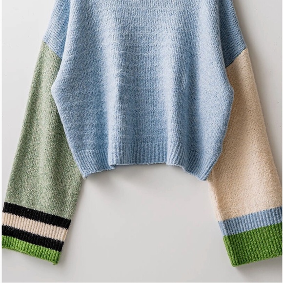 NEW!! Urban Daizy Colorblock Knit Cropped Sweater Over Sized SZ’s S,M,L - Picture 3 of 9